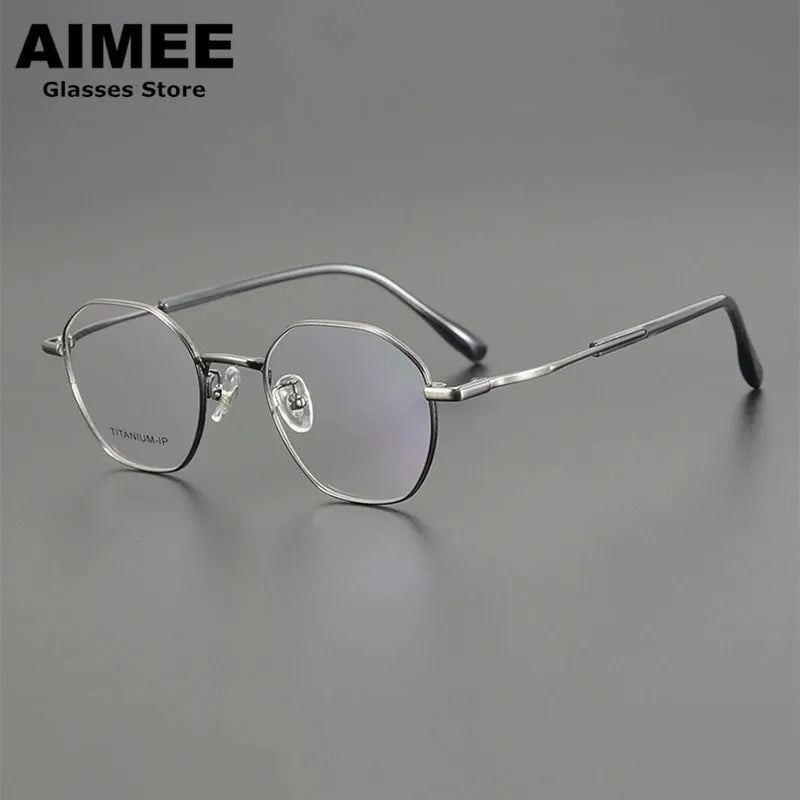 Aimee Unisex Full Rim Flat Top Round Polygon Titanium Eyeglasses 5016 Full Rim Aimee Gun