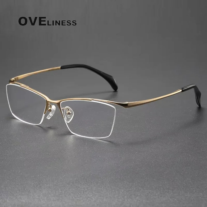 Oveliness Unisex Semi Rim Square Brow Line Titanium Eyeglasses 6650 Semi Rim Oveliness gold