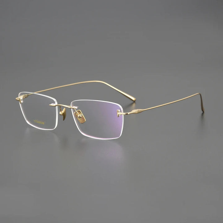 Black Mask Unisex Rimless Rectangle Titanium Eyeglasses Ft5678 Rimless Black Mask Gold  