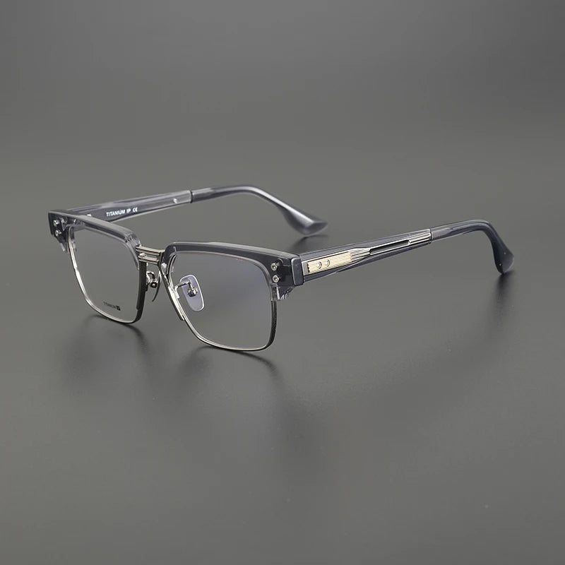 Black Mask Unisex Full Rim Big Square Acetate Titanium Eyeglasses D410 Full Rim Black Mask Gray