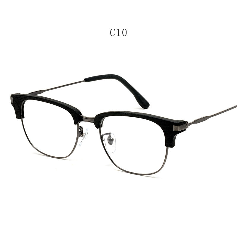 Hdcrafter Men's Full Rim Square Wood Eyeglasses GA00345 Full Rim Hdcrafter Eyeglasses Black-C10  