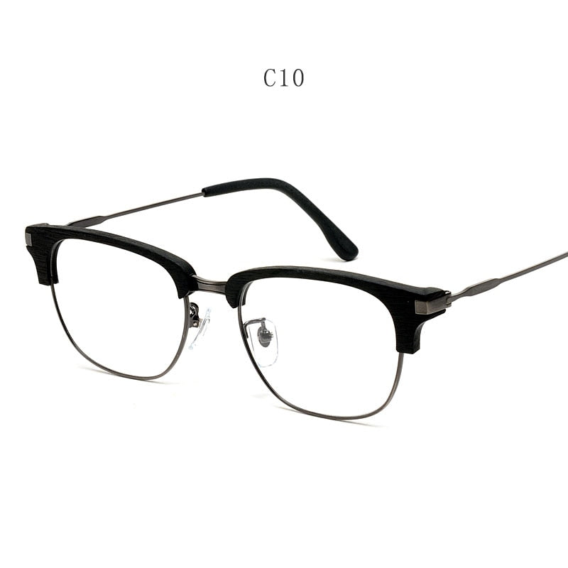Hdcrafter Men's Full Rim Square Wood Eyeglasses GA00345 Full Rim Hdcrafter Eyeglasses Black-C10