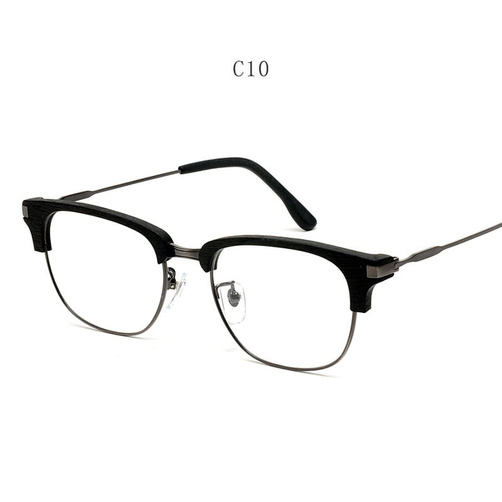 Hdcrafter Men's Full Rim Square Wood Eyeglasses GA00345 Full Rim Hdcrafter Eyeglasses Black-C10