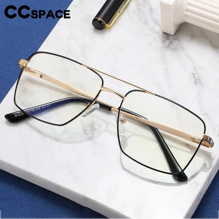 CCSpace Unisex Full Rim Square Double Bridge Alloy Eyeglasses 57288 Full Rim CCspace   