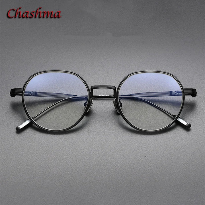 Chashma Ochki Unisex Full Rim Flat Top Round Titanium Eyeglasses 42161