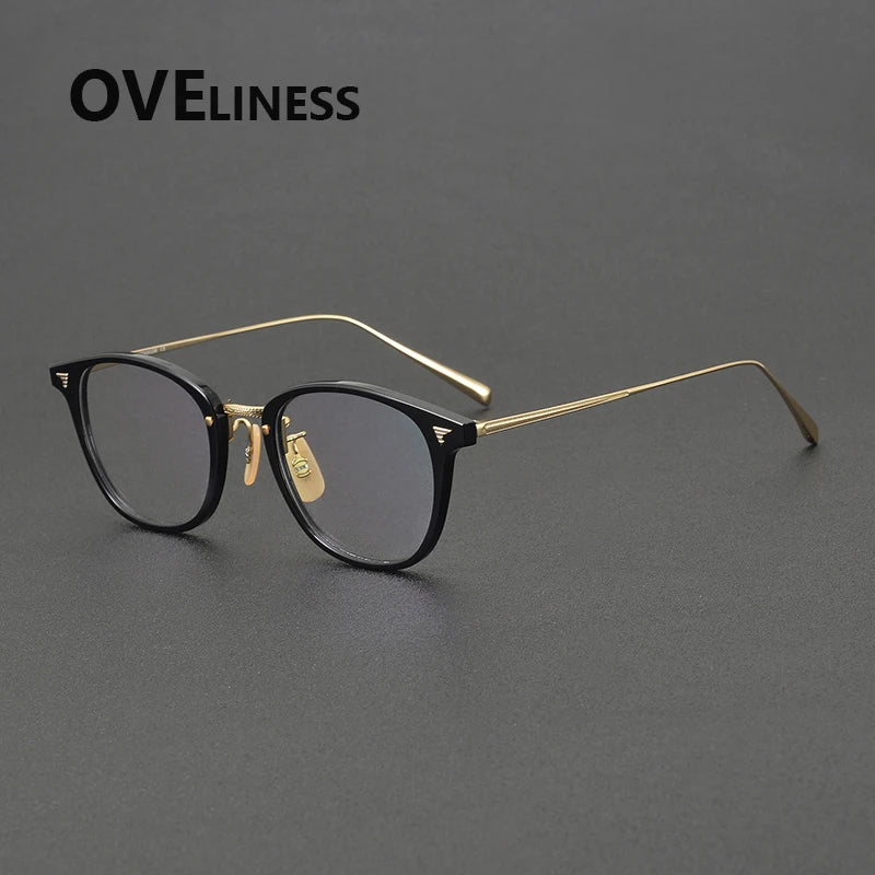 Oveliness Women's Full Rim Oval Square Acetate Titanium Eyeglasses 84548 Full Rim Oveliness black gold