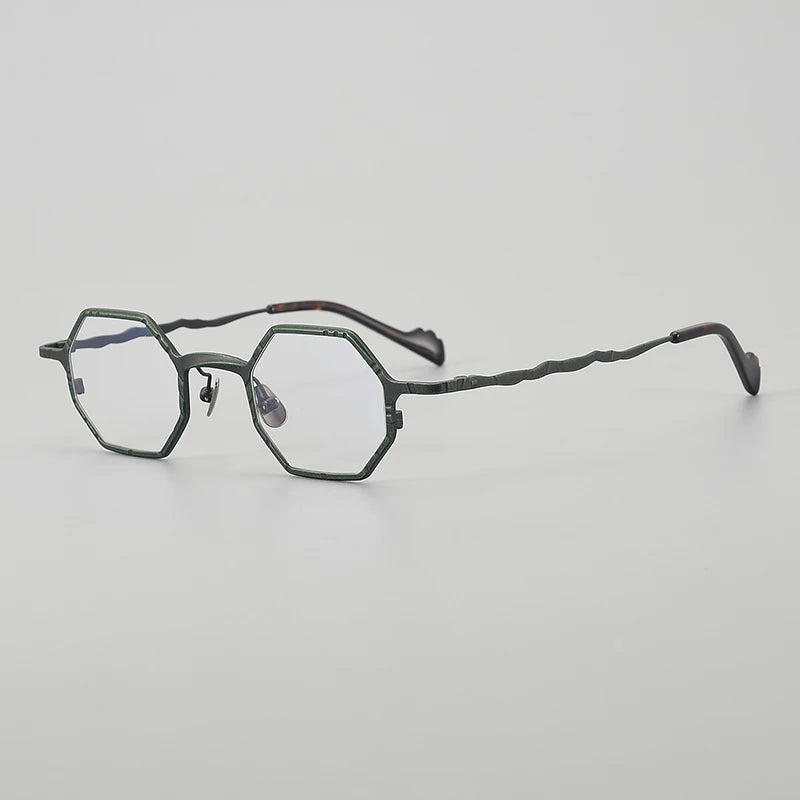 Muzz Unisex Full Rim Small Flat Top Polygon Titanium Eyeglasses 44208 Full Rim Muzz C4