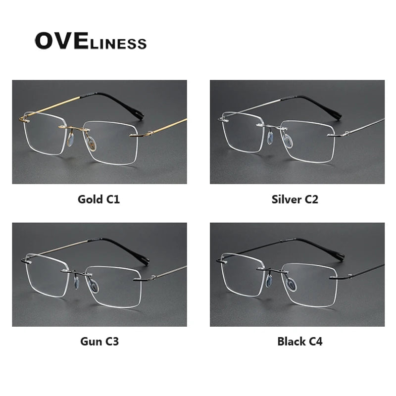 Oveliness Unisex Rimless Square Titanium Eyeglasses 80965 Rimless Oveliness   
