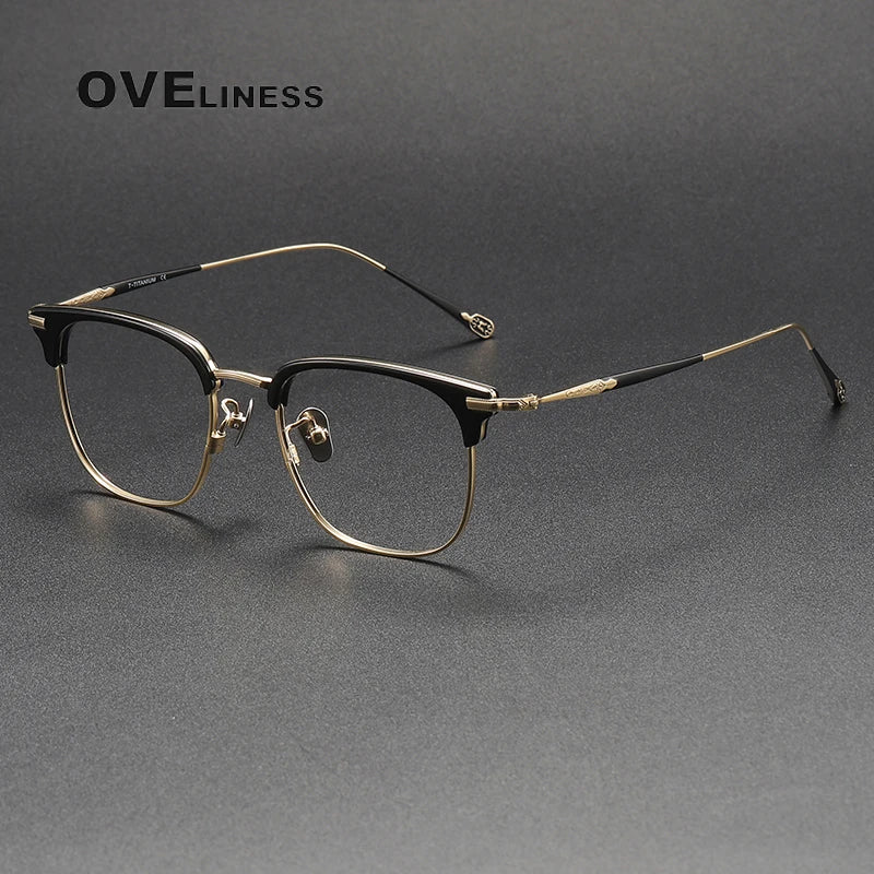 Oveliness Unisex Full Rim Square Titanium Eyeglasses 809901 Full Rim Oveliness black gold  