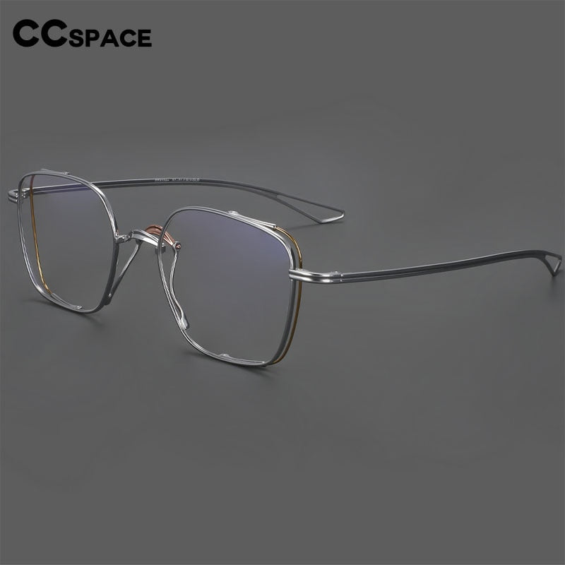 CCspace Unisex Full Rim Square Hand Crafted Titanium Eyeglasses 55921 Full Rim CCspace