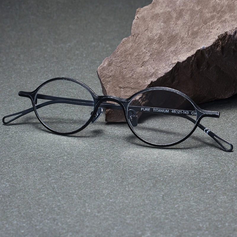 Black Mask Unisex Full Rim Oval Round Titanium Eyeglasses 1039 Full Rim Black Mask Black