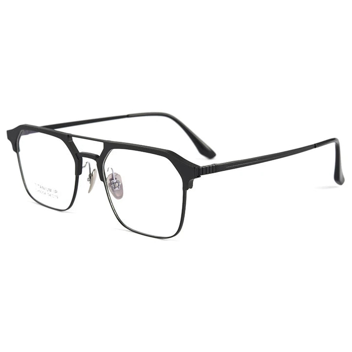 Handoer Men's Semi Rim Square Double Bridge Titanium Eyeglasses 9204 Semi Rim Handoer black