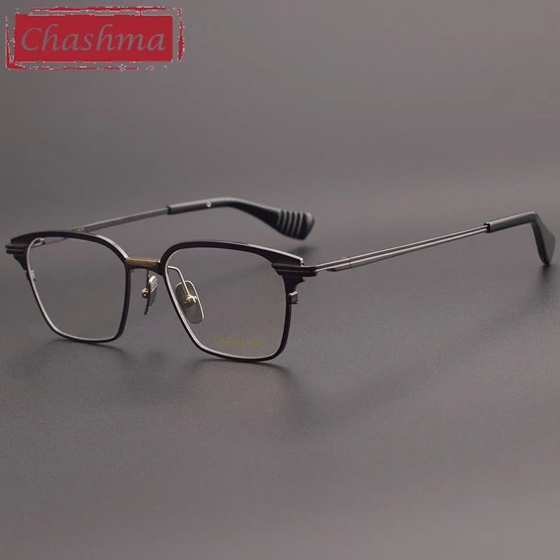 Chashma Unisex Full Rim Square Acetate Titanium Eyeglasses 152 Full Rim Chashma Black Gray