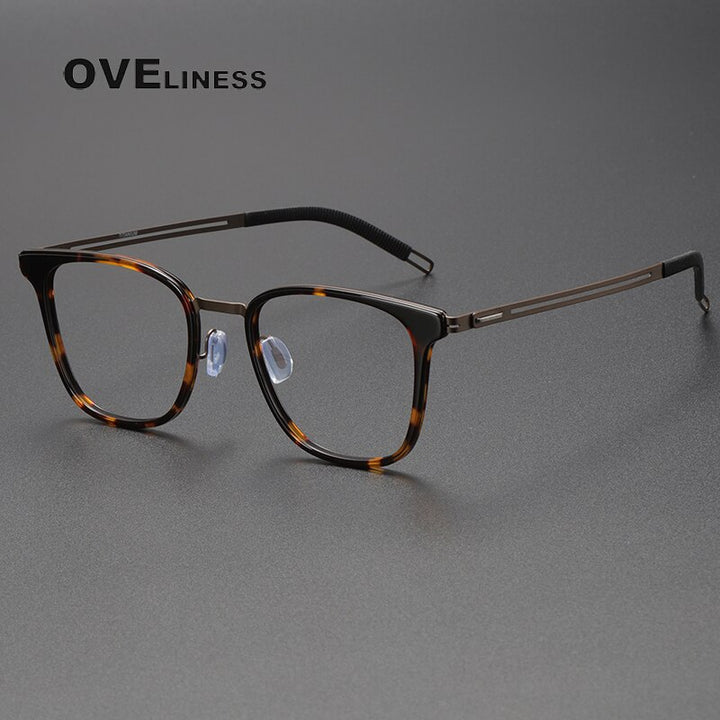 Oveliness Unisex Full Rim Square Titanium Eyeglasses 8202301 Full Rim Oveliness leopard brown