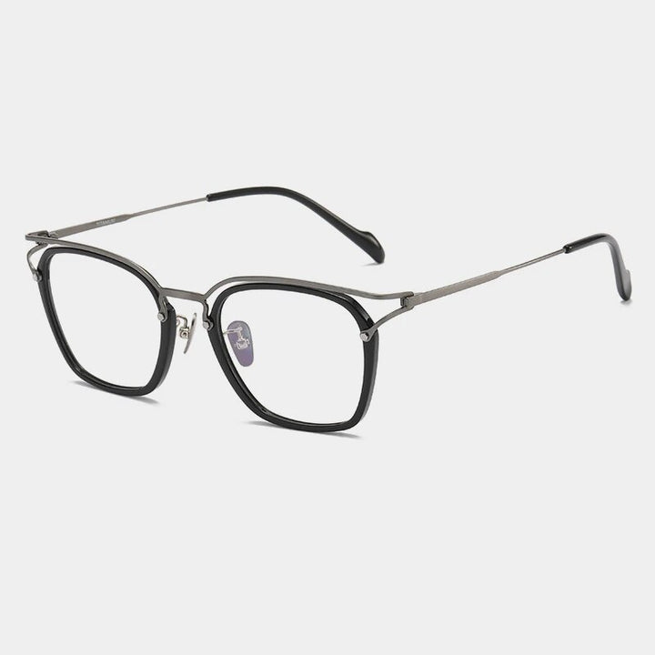 Gatenac Unisex Full Rim Square Titanium Acetate Eyeglasses Gxyj1137 Full Rim Gatenac Black Gun