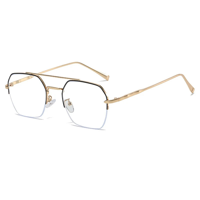 Kocolior Mens Semi Rim Double Bridge Square Alloy Eyeglasses 31752 Semi Rim Kocolior Black Gold