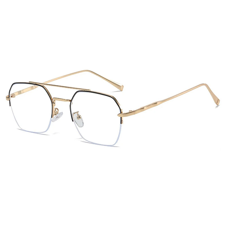 Kocolior Mens Semi Rim Double Bridge Square Alloy Eyeglasses 31752 Semi Rim Kocolior Black Gold