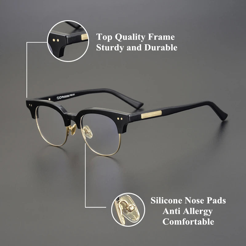 Black Mask Unisex Semi Rim Square Acetate Eyeglasses 15022 Full Rim Black Mask