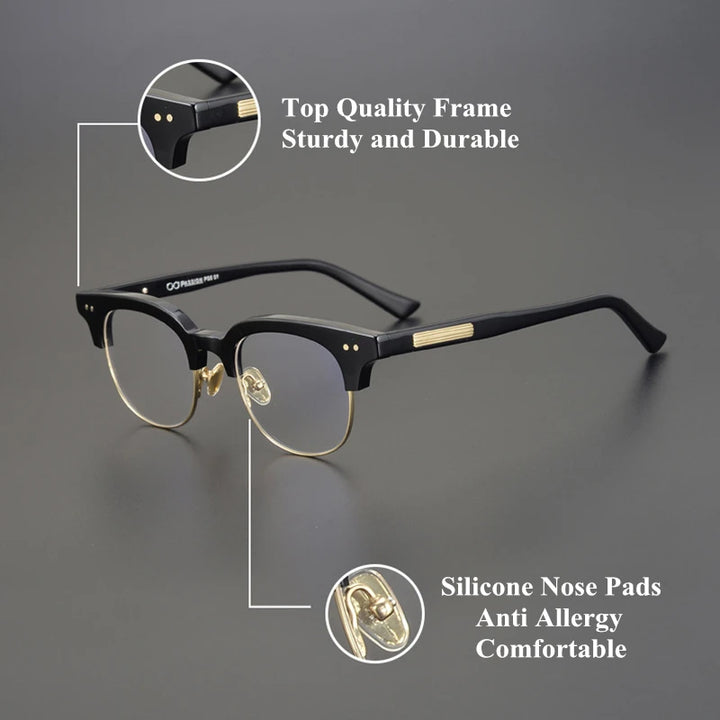 Black Mask Unisex Semi Rim Square Acetate Eyeglasses 15022 Full Rim Black Mask