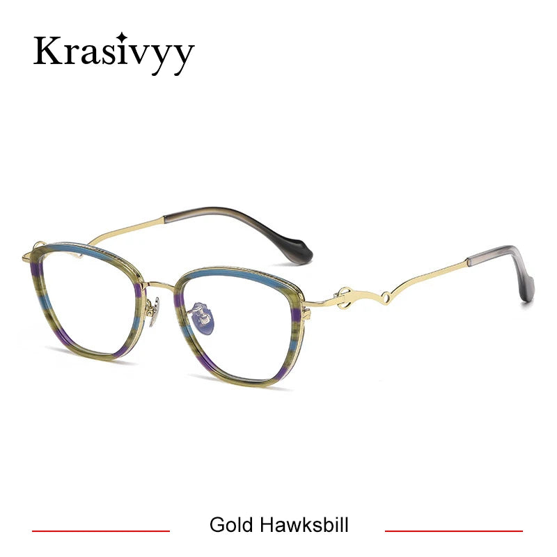 Krasivyy Unisex Full Rim Polygon Square Titanium Acetate Eyeglasses 46089 Full Rim Krasivyy Gold Hawksbill