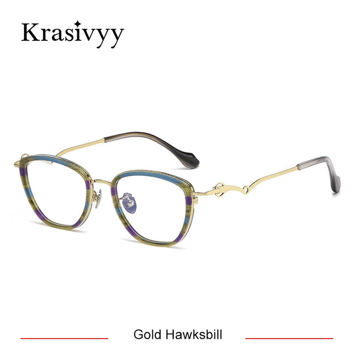 Krasivyy Unisex Full Rim Polygon Square Titanium Acetate Eyeglasses 46089 Full Rim Krasivyy Gold Hawksbill