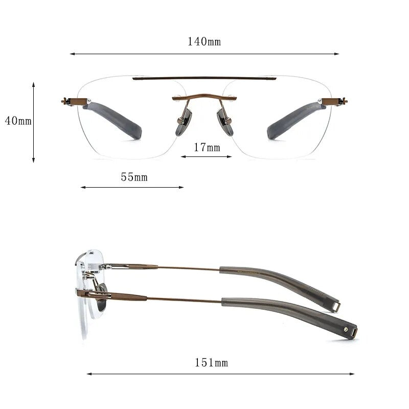 Hdcrafter Unisex Rimless Square Double Bridge Titanium Eyeglasses Dtx419 Rimless Hdcrafter Eyeglasses