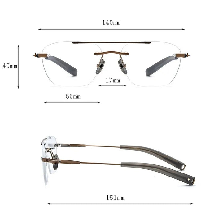 Hdcrafter Unisex Rimless Square Double Bridge Titanium Eyeglasses Dtx419 Rimless Hdcrafter Eyeglasses