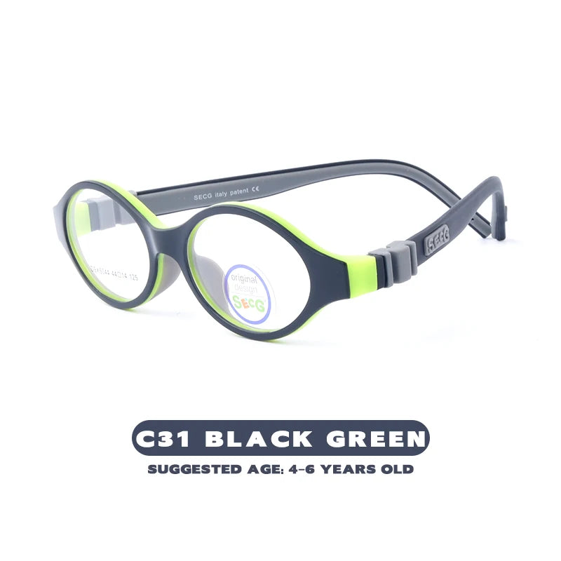 Secg Unisex Children's Full Rim Round Tr 90 Silicone Eyeglasses 2044 Full Rim Secg C31 BLACK GREEN
