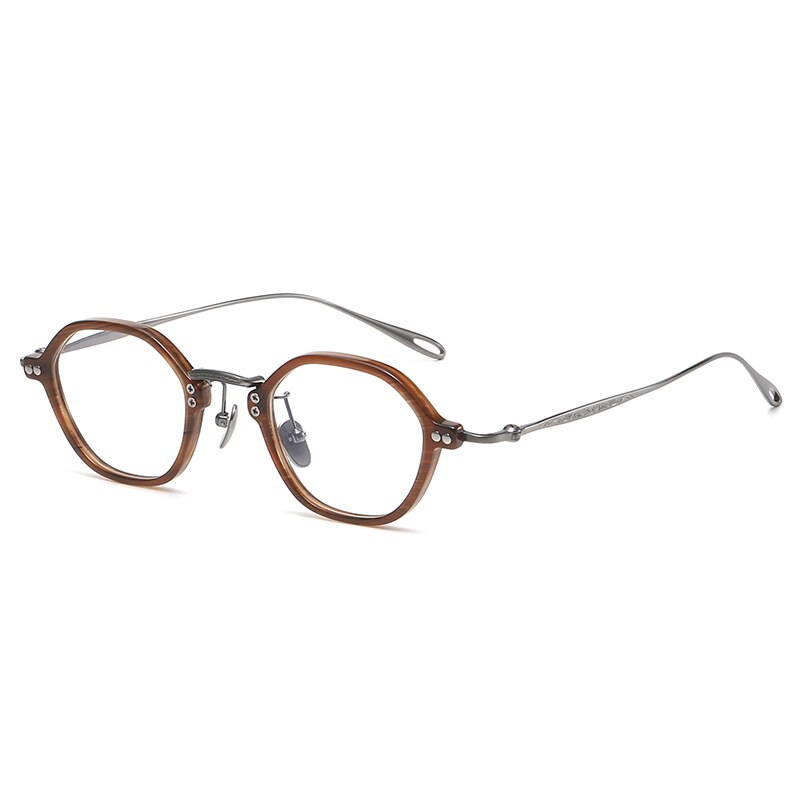 Gatenac Unisex Full Rim Round Titanium Acetate Eyeglasses Gxyj1090 Full Rim Gatenac Brown