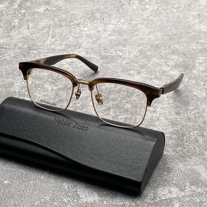 Nobler Unisex Semi Rim Large Square Titanium Acetate Eyeglasses M96 Semi Rim Nobler