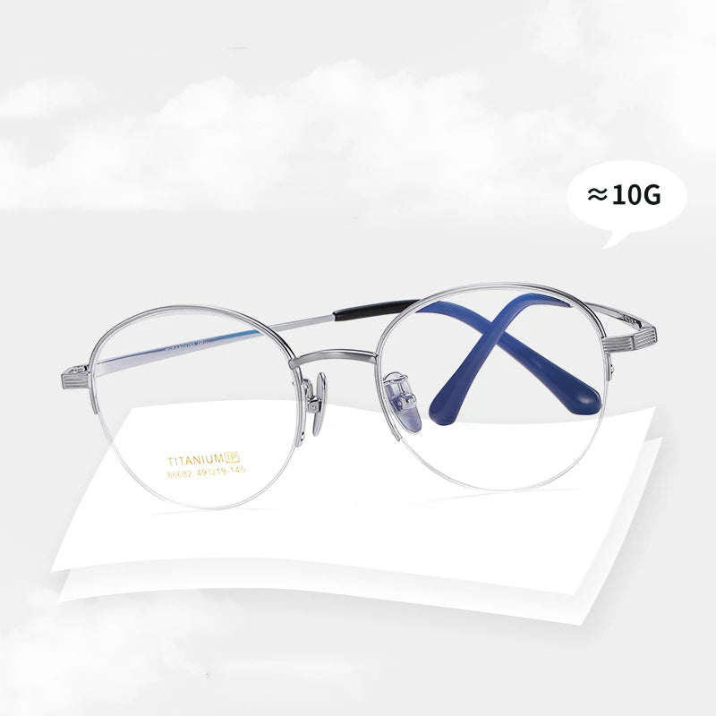 Bclear Unisex Semi Rim Round Titanium Eyeglasses 86682 Semi Rim Bclear