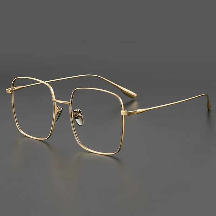 Muzz Unisex Full Rim Oversized Square Titanium Eyeglasses 121219 Full Rim Muzz Gold
