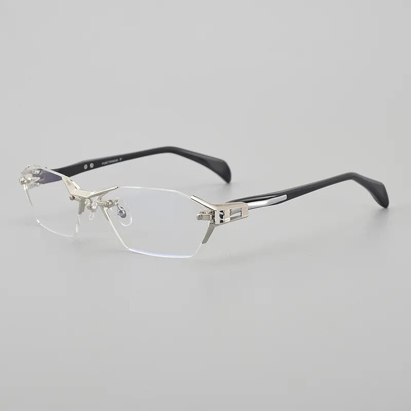 Muzz Men's Rimless Square Titanium Acetate Eyeglasses 1141w Rimless Muzz Silver
