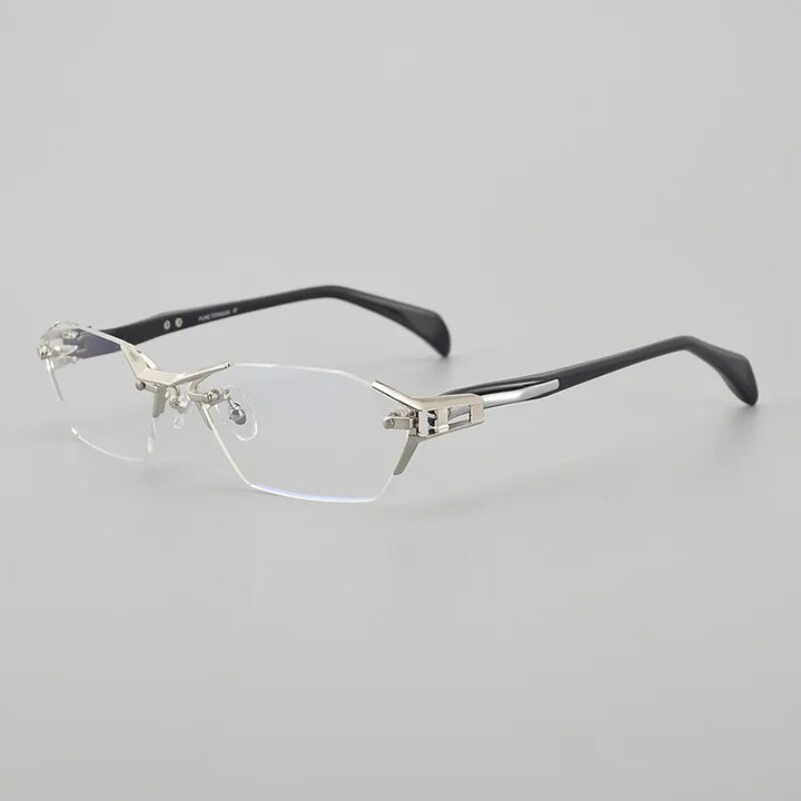 Muzz Men's Rimless Square Titanium Acetate Eyeglasses 1141w Rimless Muzz Silver