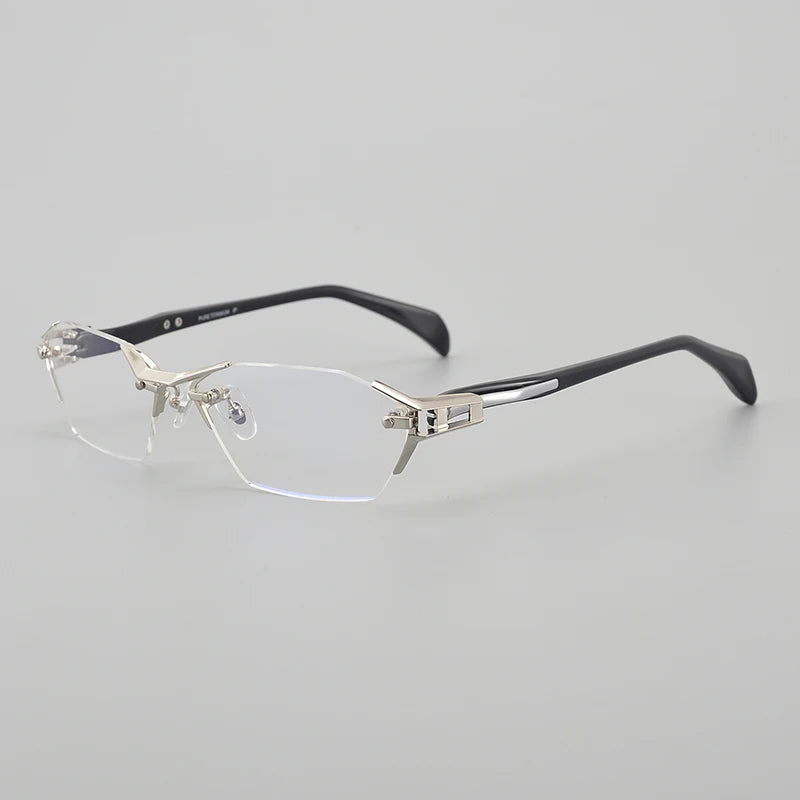 Muzz Unisex Semi Rimless Oval Square Titanium Eyeglasses 41143 Rimless Muzz Frameless Sivery