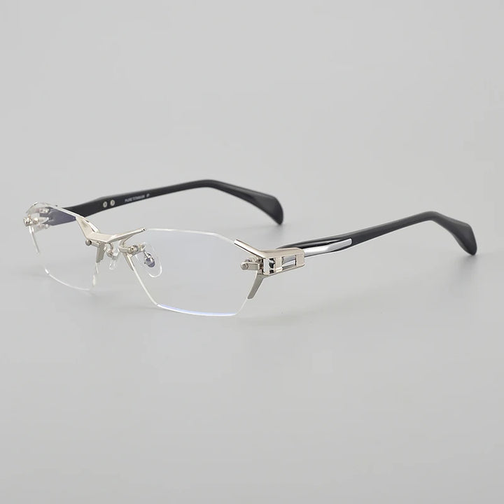 Muzz Unisex Semi Rimless Oval Square Titanium Eyeglasses 41143 Rimless Muzz Frameless Sivery