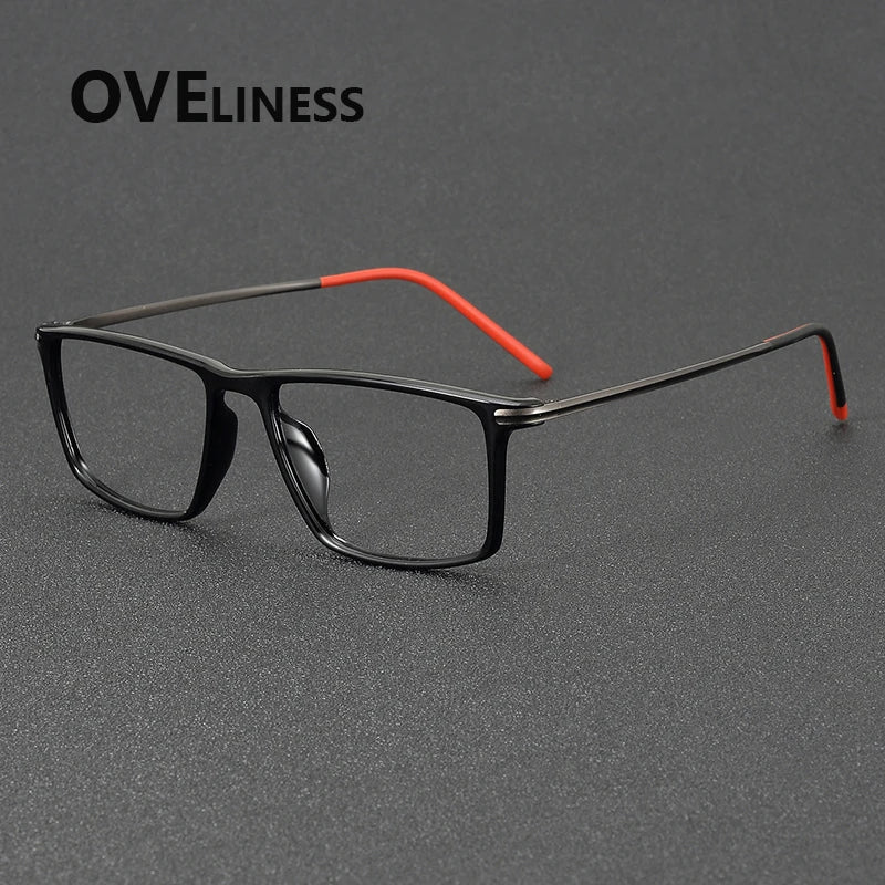 Oveliness Unisex Full Rim Square Acetate Titanium Eyeglasses 72353 Full Rim Oveliness shiny black