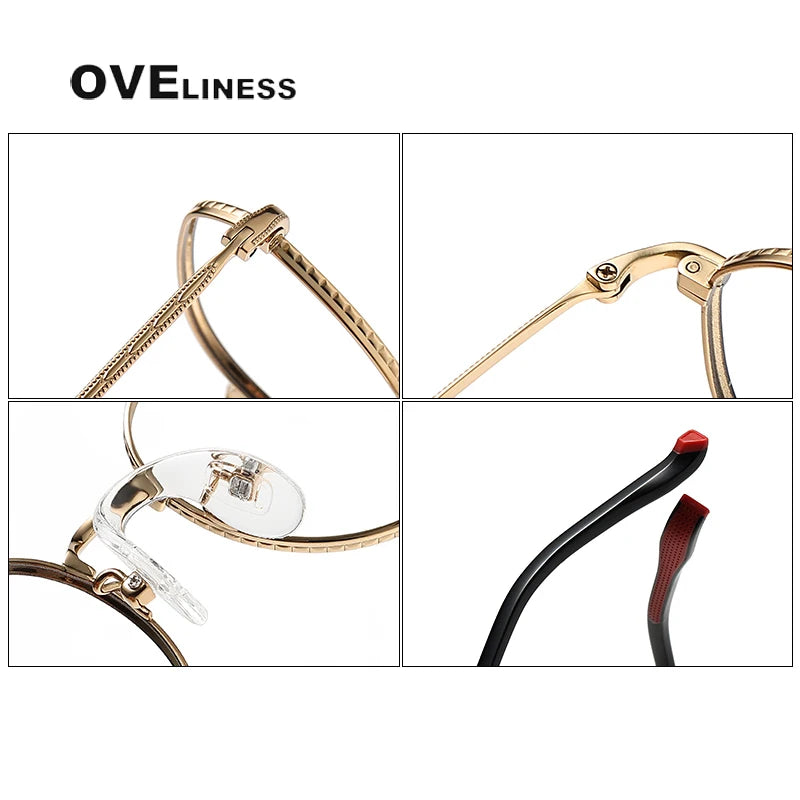 Oveliness Unisex Full Rim Flat Top Round Titanium Eyeglasses 80935 Full Rim Oveliness