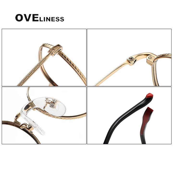 Oveliness Unisex Full Rim Flat Top Round Titanium Eyeglasses 80935 Full Rim Oveliness