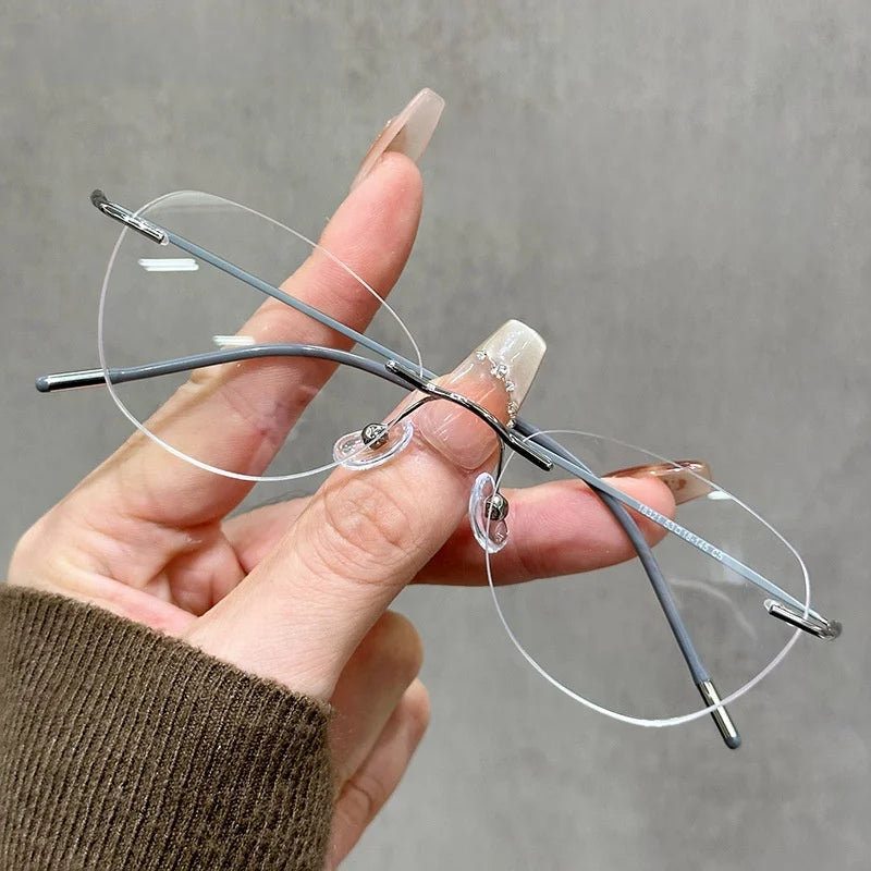 Momoja Women's Rimless Brow Line Polygon Titanium Eyeglasses 418321