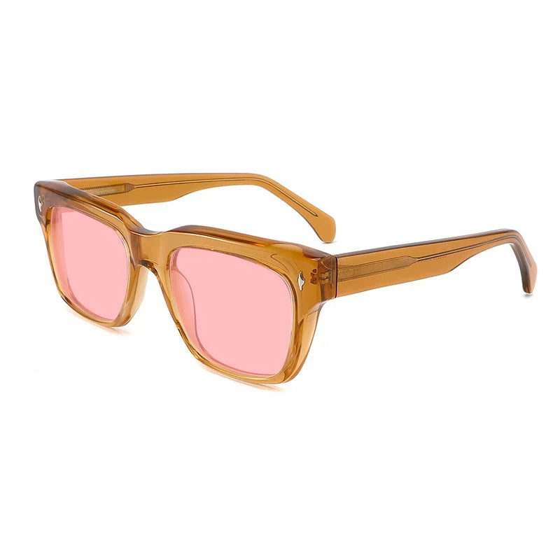 Gatenac Unisex Full Rim Square Polarized Acetate Sunglasses Mo15 Sunglasses Gatenac Orange Pink