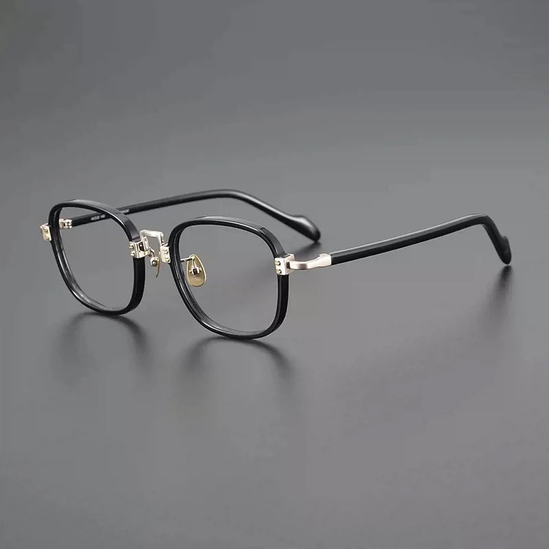 Gatenac Unisex Full Rim Square Acetate Titanium Eyeglasses Gxyj1217 Full Rim Gatenac Black Gold  