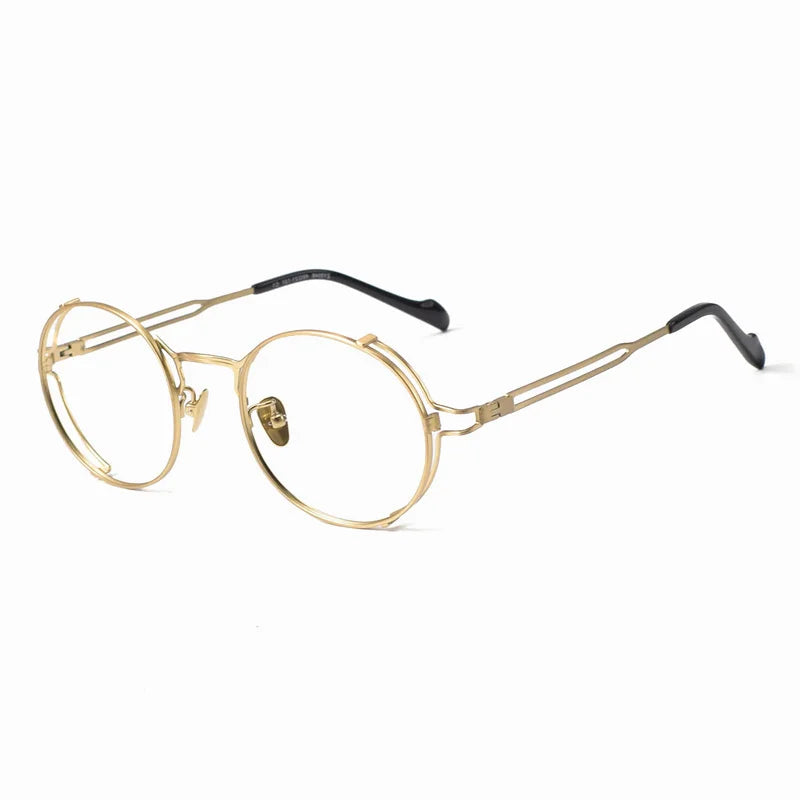 Muzz Men's Full Rim Round Titanium Eyeglasses 0048 Full Rim Muzz Gold  