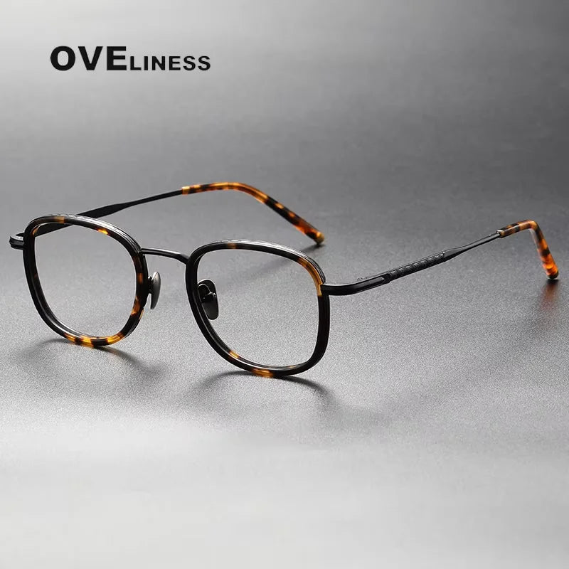 Oveliness Unisex Full Rim Square Acetate Titanium Eyeglasses 314522 Full Rim Oveliness tortoise black