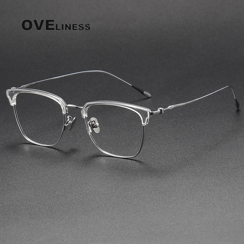 Oveliness Unisex Full Rim Cat Eye Acetate Titanium Eyeglasses 80899 Full Rim Oveliness clear silver