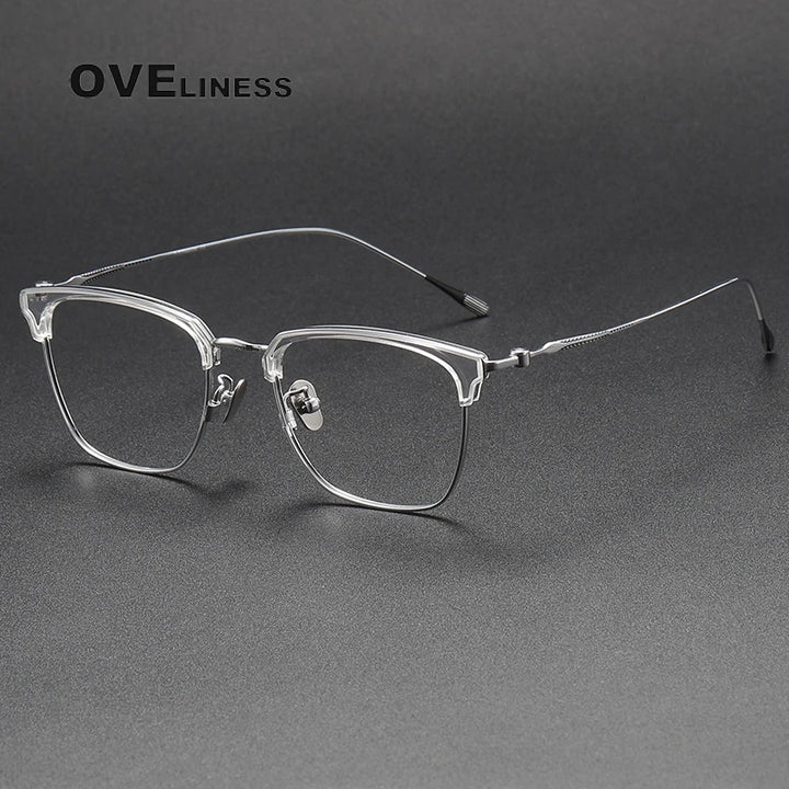 Oveliness Unisex Full Rim Cat Eye Acetate Titanium Eyeglasses 80899 Full Rim Oveliness clear silver