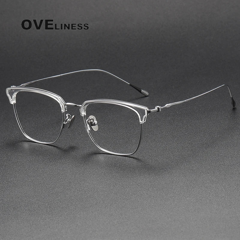 Oveliness Unisex Full Rim Cat Eye Acetate Titanium Eyeglasses 80899 Full Rim Oveliness clear silver  