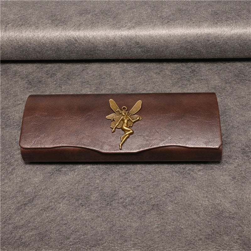Cubojue Unisex Brown PU Leather Eyeglass Case Assorted Designs 1638 Case Cubojue Case middle case angel