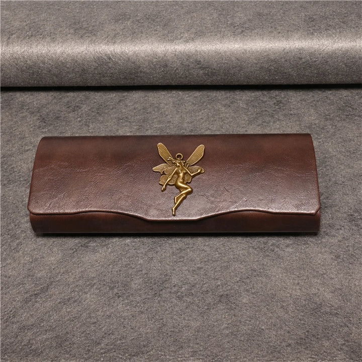 Cubojue Unisex Brown PU Leather Eyeglass Case Assorted Designs 1638 Case Cubojue Case middle case angel