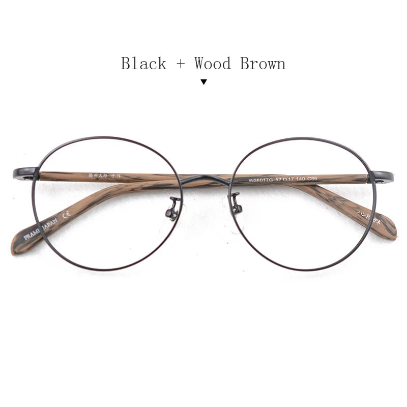 Hdcrafter Unisex Full Rim Round Alloy Eyeglasses 826017 Full Rim Hdcrafter Eyeglasses Black-Wood-Brown